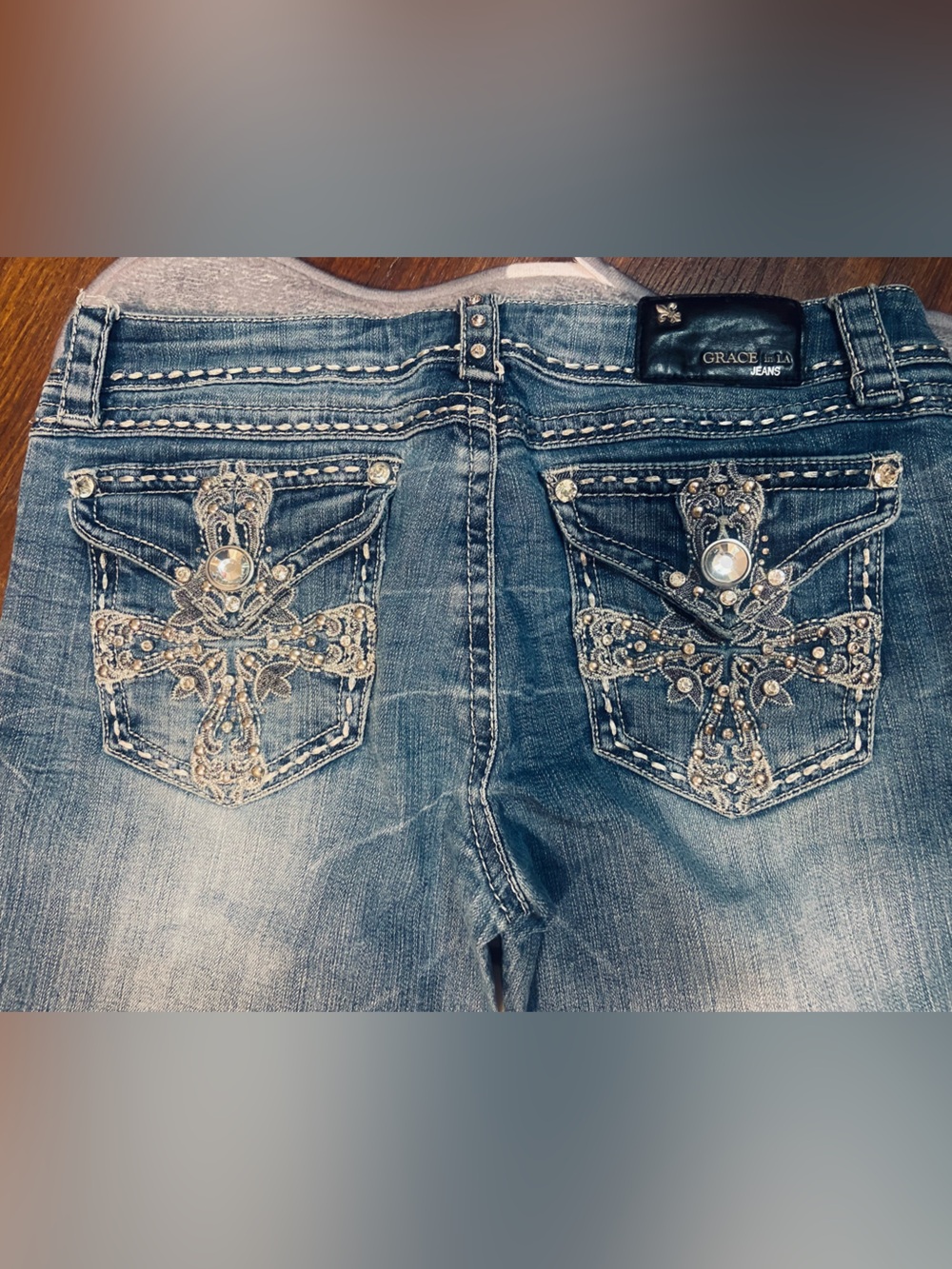 Grace in LA Women's Blue Embellished Bootcut Jeans